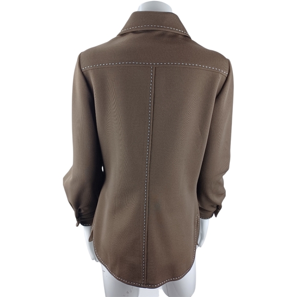 ACT lll Vintage Shirt Jacket Polyester Brown & Whote Button Cuff Small - Picture 5 of 13